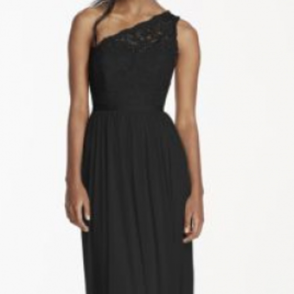 Davids Bridal Long One Shoulder Lace Bridesmaid